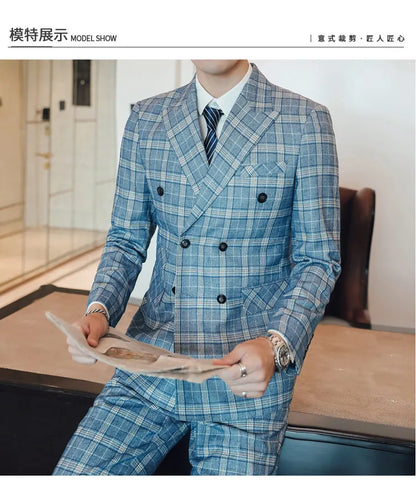 27 Colors ( Blazer + Vest + Pants ) Boutique Fashion Plaid Formal Office Business Mens Suit Three Pieces Groom's Wedding Dress