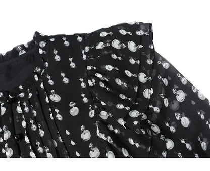 2024 Sweet Printed Stand up Collar Shirt Autumn Edition Gentle Bubble Sleeves Non Elastic Women's Shirt