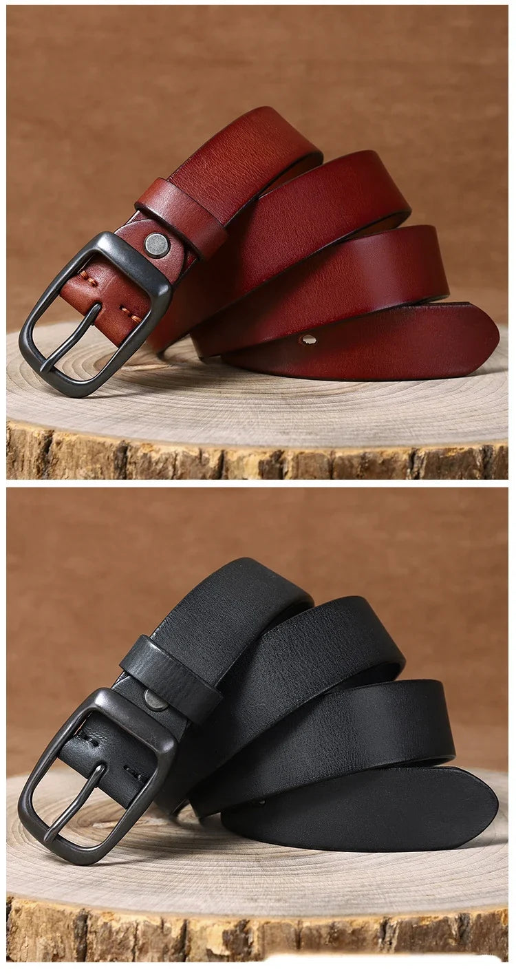 3.3CM Pure Cowhide Genuine Leather for Men's High Quality Jeans Brass Buckle Belts Cowboy Waistband Male Fashion Designer