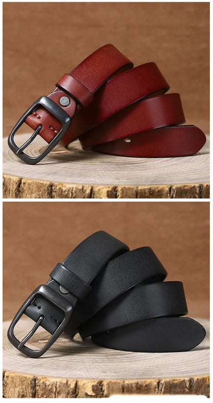 3.3CM Pure Cowhide Genuine Leather for Men's High Quality Jeans Brass Buckle Belts Cowboy Waistband Male Fashion Designer