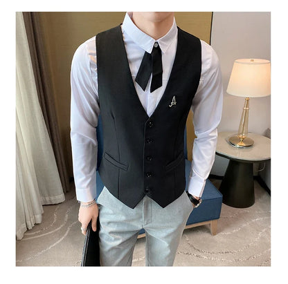 Top Quality Men's Business Casual Slim Vest Fashion Designer Men Classic Solid Color Single Breasted Sleeveless Vest Size 5XL-M