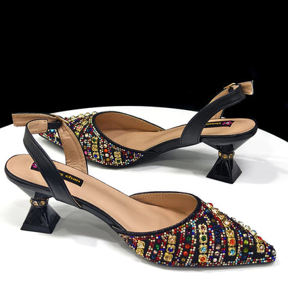 2025 Elegant Multicolor Color Women's  Heels and Rhinestone Handbag Set - Italian Design for Weddings and Parties