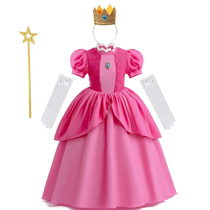 Princess Peach Baby Girls Cosplay Dress Kids Vestidos Birthday Party Dresses Carnival Halloween Costume Ball Gown Clothing
