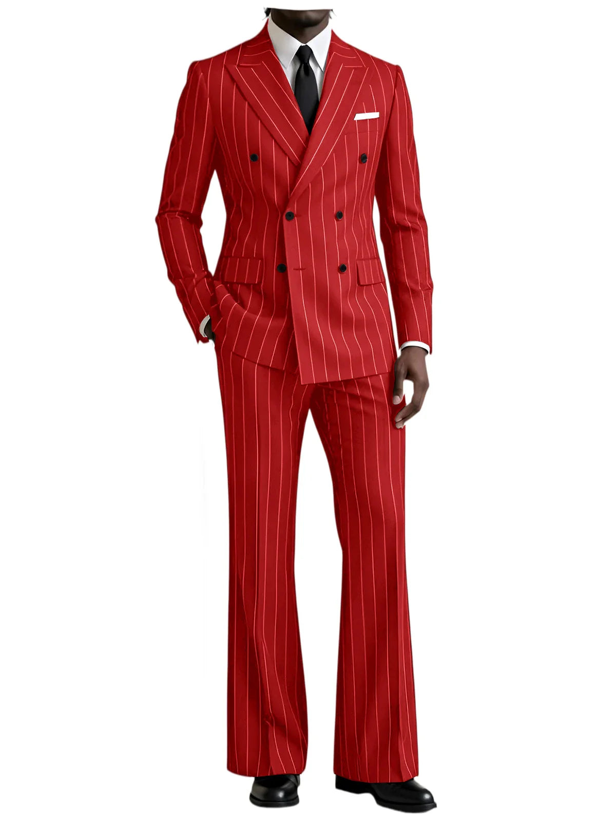Men's 2 Piece Suit Pinstripe Double Breasted Peak Lapel Slim Fit Flared Pants Wedding Prom Business Formal Parties Chic Outfit