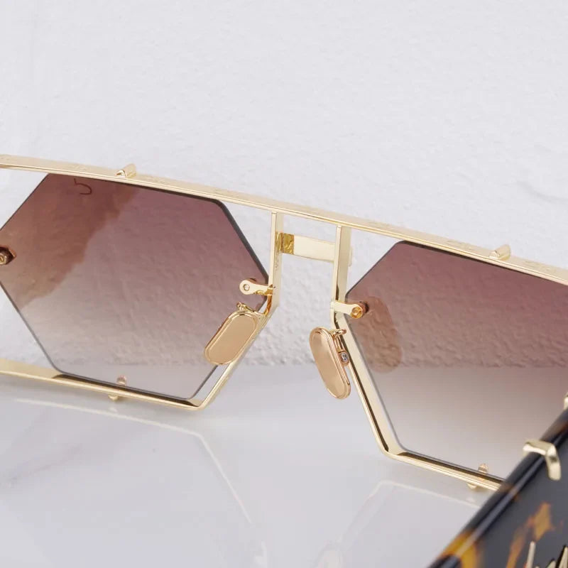 Hexagon 004 Desinger Brand Sunglasses Men Women Metal Thick Acetate Luxury Square Classical Outdoor Solar Shades UV400 with Case