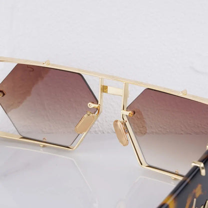 Hexagon 004 Desinger Brand Sunglasses Men Women Metal Thick Acetate Luxury Square Classical Outdoor Solar Shades UV400 with Case