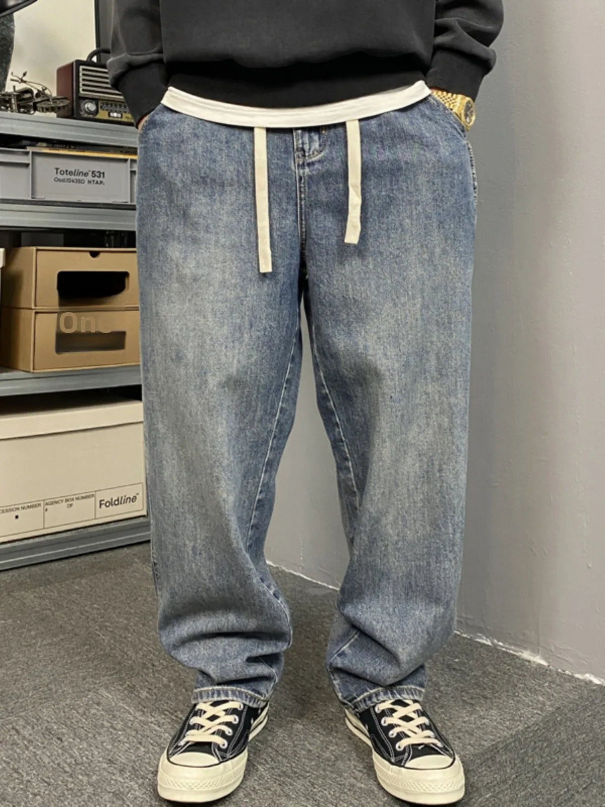 American Style Casual Faded Loose Straight Leg Jeans for Men Spring Autumn Wear Comfortable Wide Leg Pants Youth Fashion