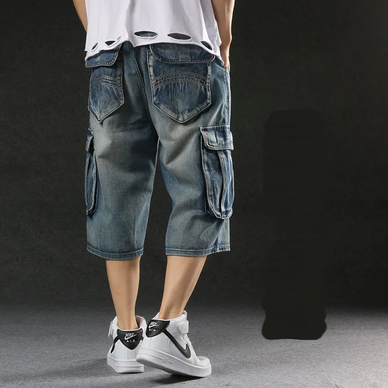 2025 Men‘s New Mens Plus Size Loose Baggy Denim Shorts Fashion Streetwear Hip Hop Skateboard Cargo Jeans Short for Male Men