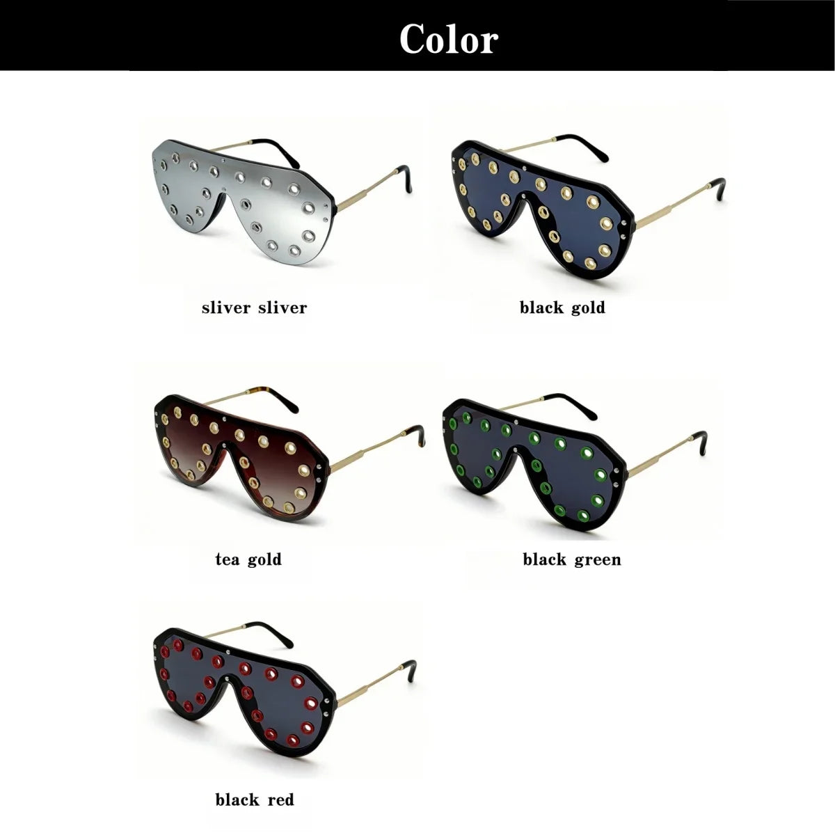 Trendy y2k Oversized One-piece Sunglasses Women Luxury Metal Rivet Party Cool Big Frame Shades UV400 Beach Club Streetwear
