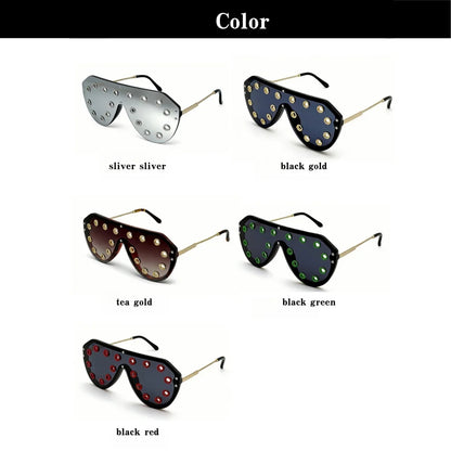 Trendy y2k Oversized One-piece Sunglasses Women Luxury Metal Rivet Party Cool Big Frame Shades UV400 Beach Club Streetwear