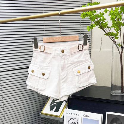 American Retro Workwear Denim orts Women Summer New Hot Pants High Waist Small Size Straight Leg Wide Leg Pants