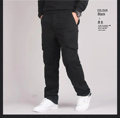 Autumn Winter Mens Cargo Pants Fleece Warm Trousers Cotton Pants Insulated Hiking Running Pants Man Multiple Pockets