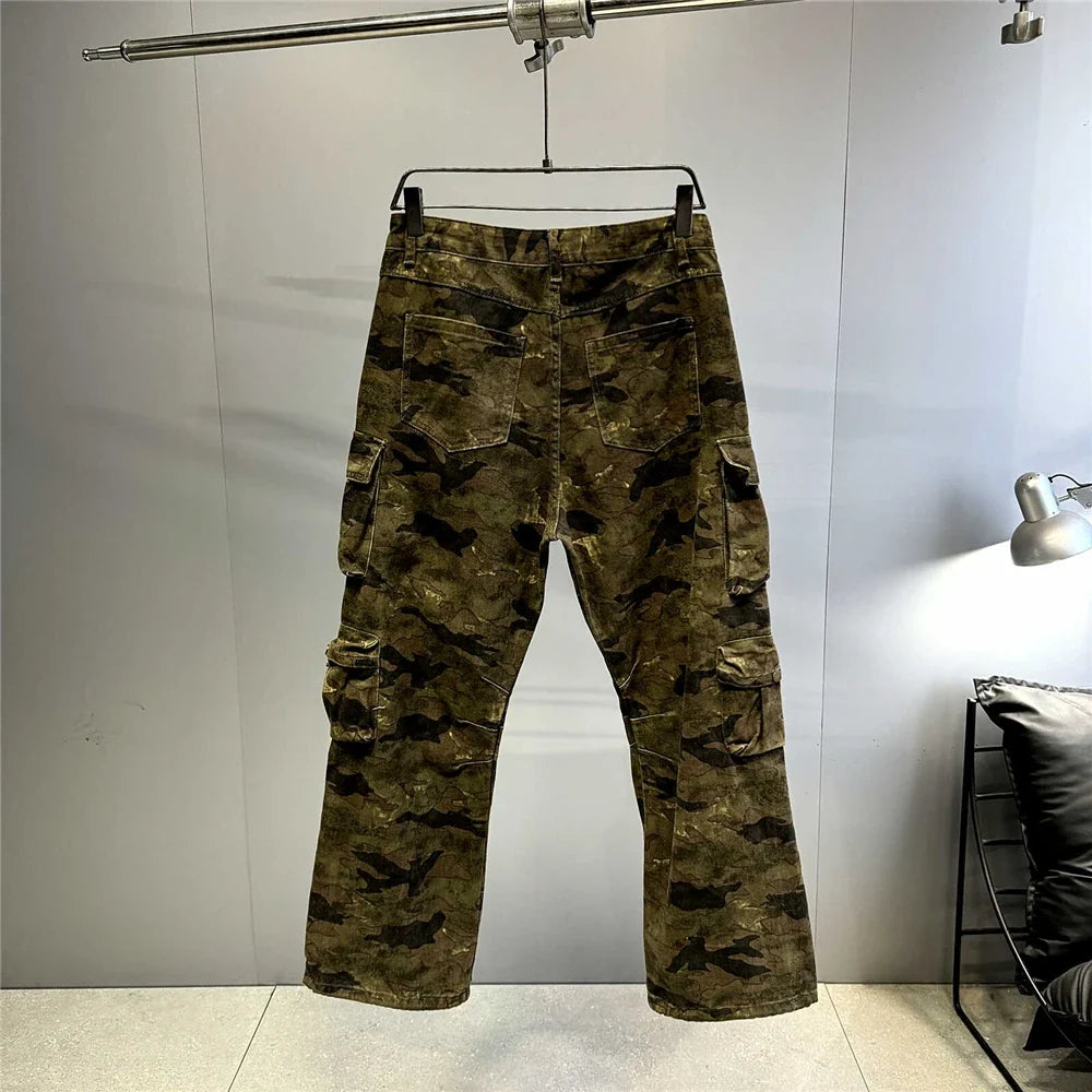 High Quality Vintage Multi-Pocket Camo Cargo Pants Mens Clothing High-End Fabric Tactical Baggy Pants Thick Casual Work Trousers