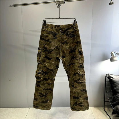 High Quality Vintage Multi-Pocket Camo Cargo Pants Mens Clothing High-End Fabric Tactical Baggy Pants Thick Casual Work Trousers