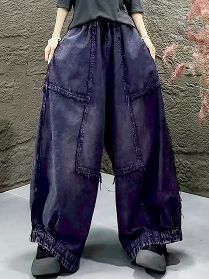 Amax LuluE Korean Winter Fashion Jeans Womens Loose Vintage Design Denim Wide Leg Pants Classic Leisure Elastic Waist Trousers