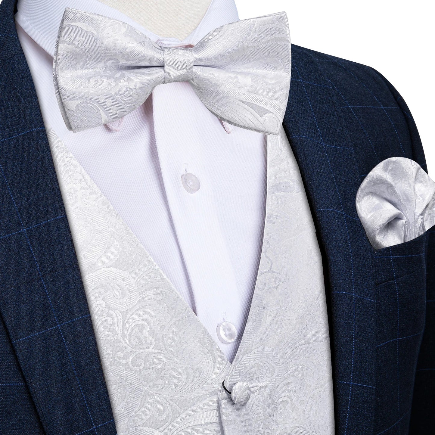 Men Wedding Vest Suit White Black Paisley Sleeveless Waistcoat for Man Shirt Accessories Fromal Bowtie Pocket Square Cufflinks