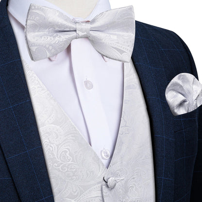 Men Wedding Vest Suit White Black Paisley Sleeveless Waistcoat for Man Shirt Accessories Fromal Bowtie Pocket Square Cufflinks