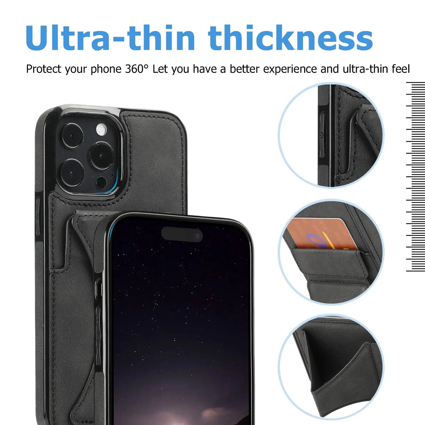 High Quality PU Leather Protective Credit Card Slots Foldable Kickstand Phone Case for iPhone 16 Pro Max 15 Plus 14 13 12 11