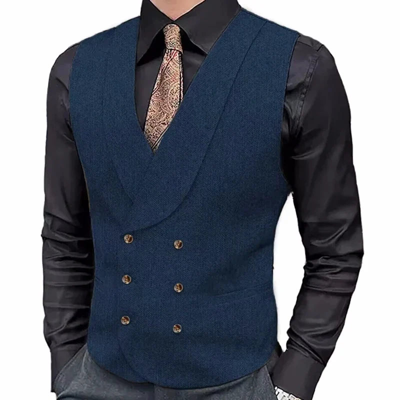 Men Vest Brown Herringbone Double Button With Lapel Waistcoat For Wedding Business Formal Banquet Work Daily Men Suit Vest