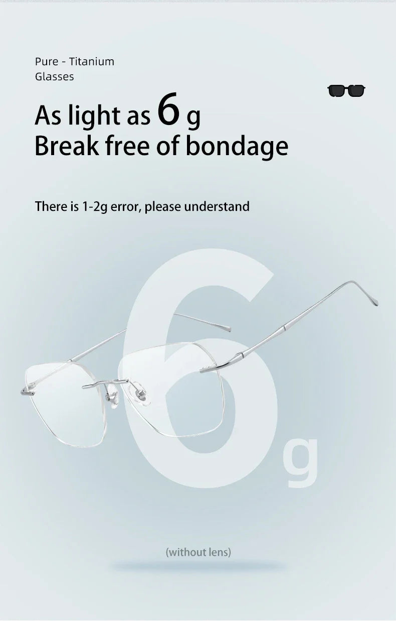 Ultra-light Titanium Rimless Myopia Frames Unisex Simple Square Read Frames Glasses Customized Prescription Glasses F0623