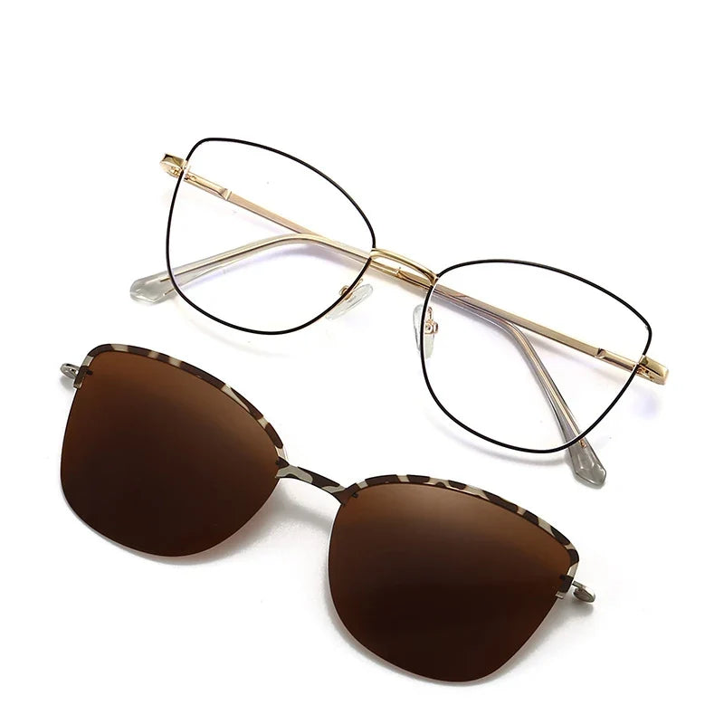 New Fashion Cat Eye Polarized Sunglasses Magnetic Clip-On Myopia Optical Glasses Customizable Prescription 7015