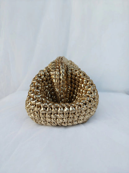 Yingzi Silver Cloth Strip Crochet Clip Bag Woven Underarm Bag Metallic Lustre Clutch Large Size Bag