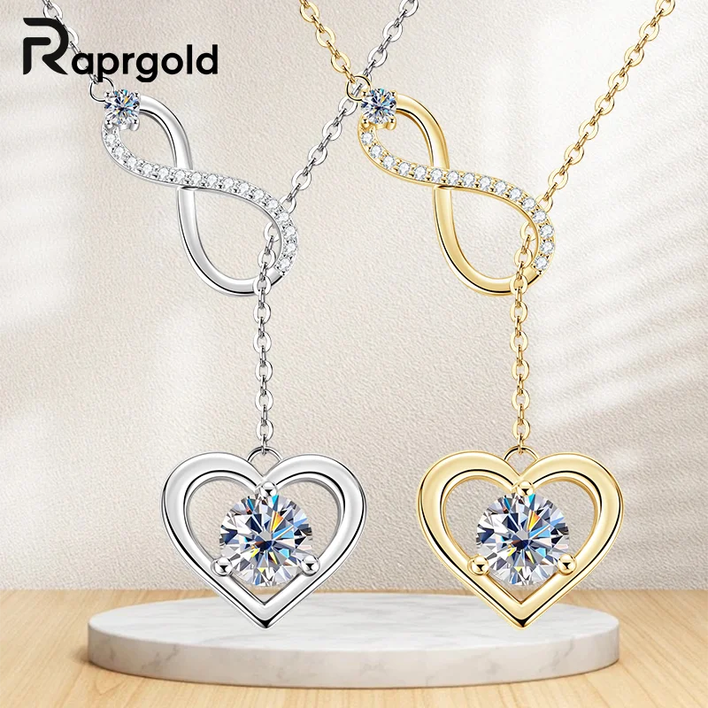 Certified Moissanite Heart Infinite Pendant Necklace Chain for Women S925 Sterling Silver Necklaces Fine Jewelry Gifts