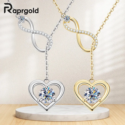 Certified Moissanite Heart Infinite Pendant Necklace Chain for Women S925 Sterling Silver Necklaces Fine Jewelry Gifts
