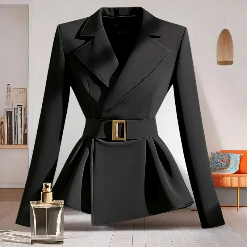 Ladies Blazer Jacket 2025 Spring Autumn Temperament Solid Color Female Outerwear Casual Black Korean Version Women's Suit Coat
