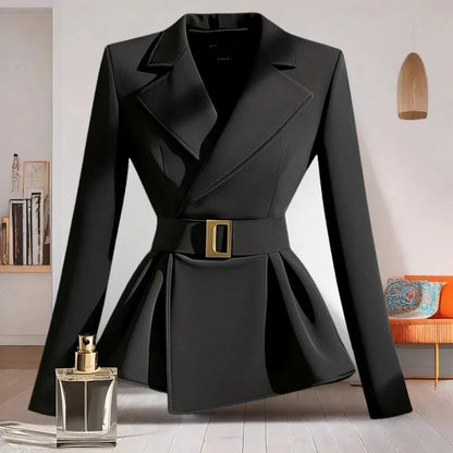 Ladies Blazer Jacket 2025 Spring Autumn Temperament Solid Color Female Outerwear Casual Black Korean Version Women's Suit Coat