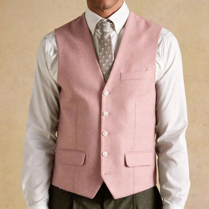 Men Vest White Solid Single Button V Neck Waistcoat For Wedding Banquet Business Party Casual Office Work Daily Men Suit Vest