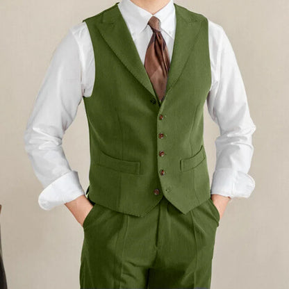 Men Vest White Collar Vintage With Lapel Single Button Waistcoat For Wedding Groom Banquet Temperament Slim Men Suit Vest