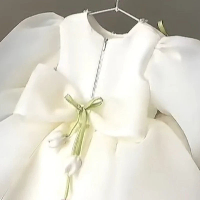2026 New Children Girls Formal Dress Puff Sleeve Princess Gown Flower Girl Kids Floral Tulle Tutu Elegant Pageant Summer Costume