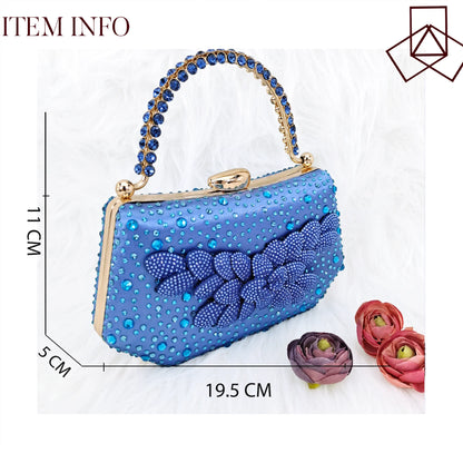 New Sky Blue Satin Handmade Flowers Shoes And Bag African Women's Banquet Pointed Toe Heels Matching Shoes And Bag Wedding Party