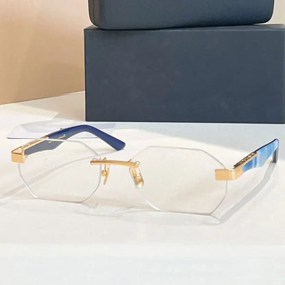 Designer Rimless Sunglasses THE AMAN I Irregular for Men Women Alloy Luxury Germany Brand Design High Quality UV400 with Case