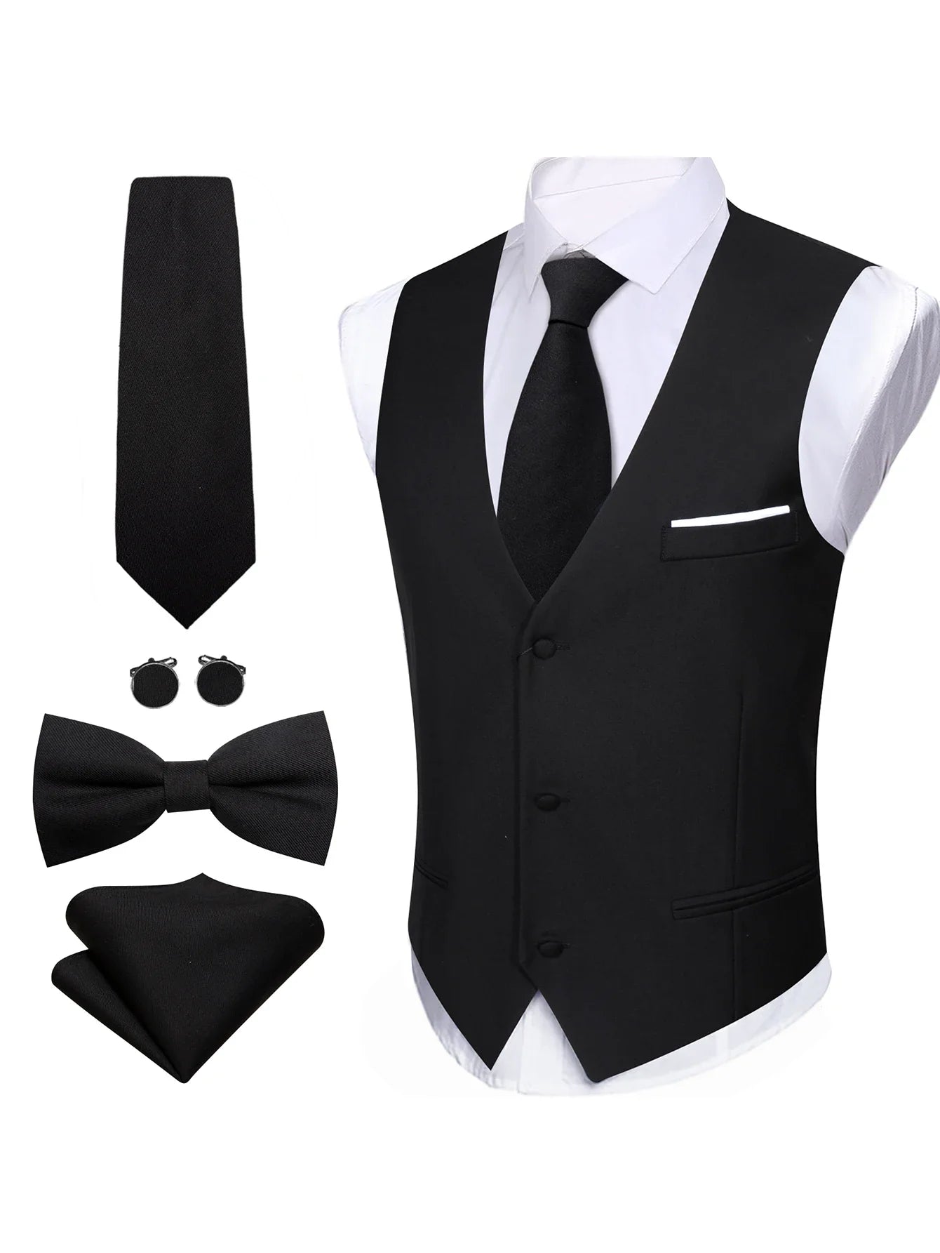 Men's 5-Piece Suit Set Vest/ tie/ bow tie/pocket handkerchief/cufflinks Complete set of formal and wedding accessories  Business