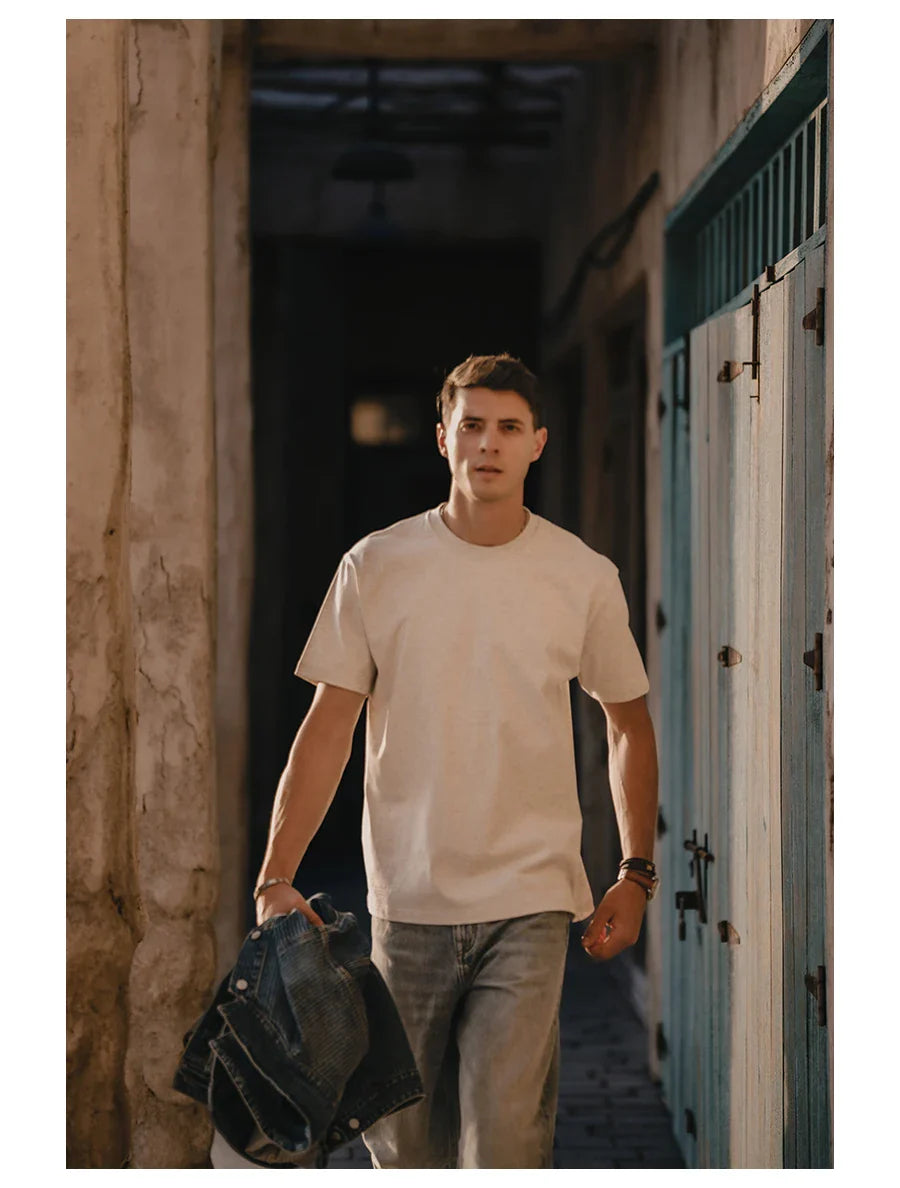 2026 Summer New Oversize 310gsm 100% Cotton T-shirts Men Quality Breathable Solid Color Comfortable Tops