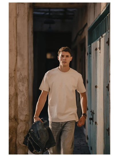 2026 Summer New Oversize 310gsm 100% Cotton T-shirts Men Quality Breathable Solid Color Comfortable Tops