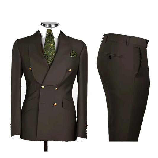 Men's Suit in Blue Color Double Breasted 2 Piece Blazer  Pants  Slim Fit Set Custom Business Luxury Tuxedo Casual Wedding Groom