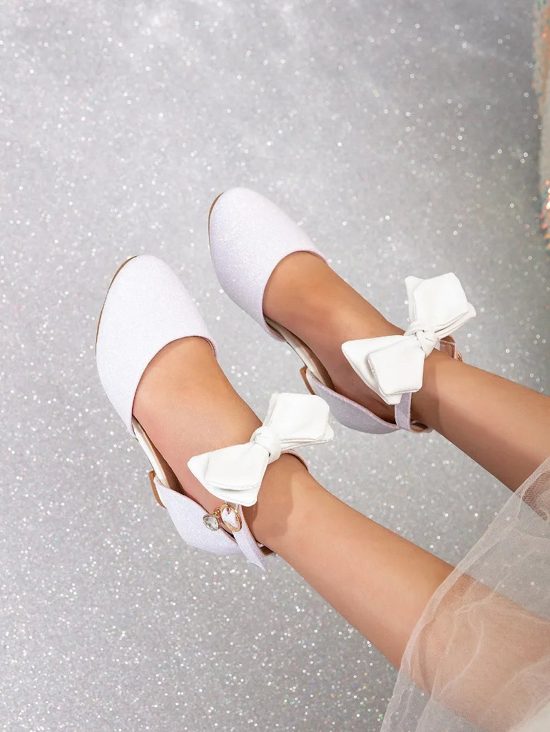 New Children High Heels Ankle-strap Bowknot Girl Princess Dress Sandals Sweet Wedding Party Versatile Kids Fashion Catwalk Shoes
