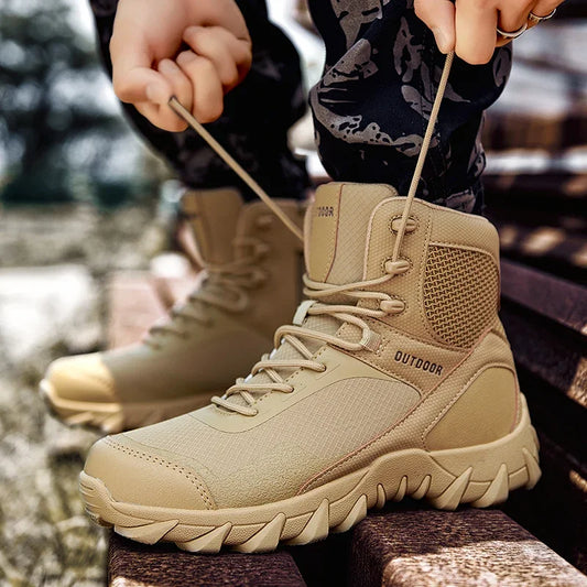 Men Tactical Boots Army Waterproof Work Climbing Hiking Shoes High Quality Outdoor Motorcycle Hunting Safety Unisex Desert Boot