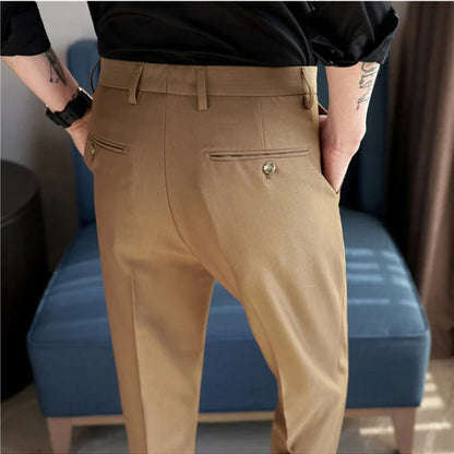 2024 New Men's Slim Fit Tapered Dress Pants Apricot Pearlescent Texture Business Casual Suit Trousers Spring Clothes