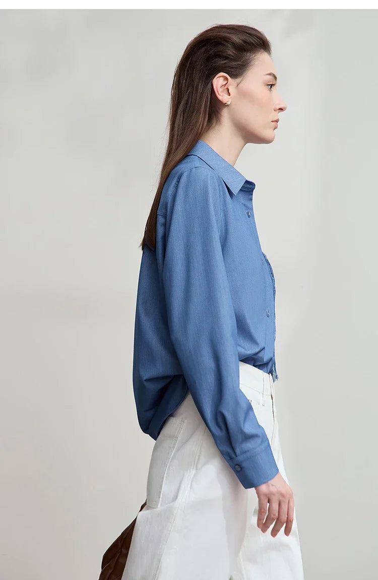 Women's Shirt 2025 Autumn New Casual Long Sleeves Women's Clothing Loose Medium And Long Tassel Elegant Ladies Tops12523124