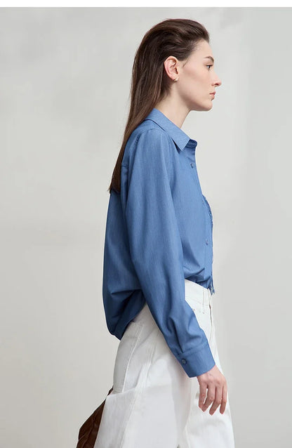 Women's Shirt 2025 Autumn New Casual Long Sleeves Women's Clothing Loose Medium And Long Tassel Elegant Ladies Tops12523124