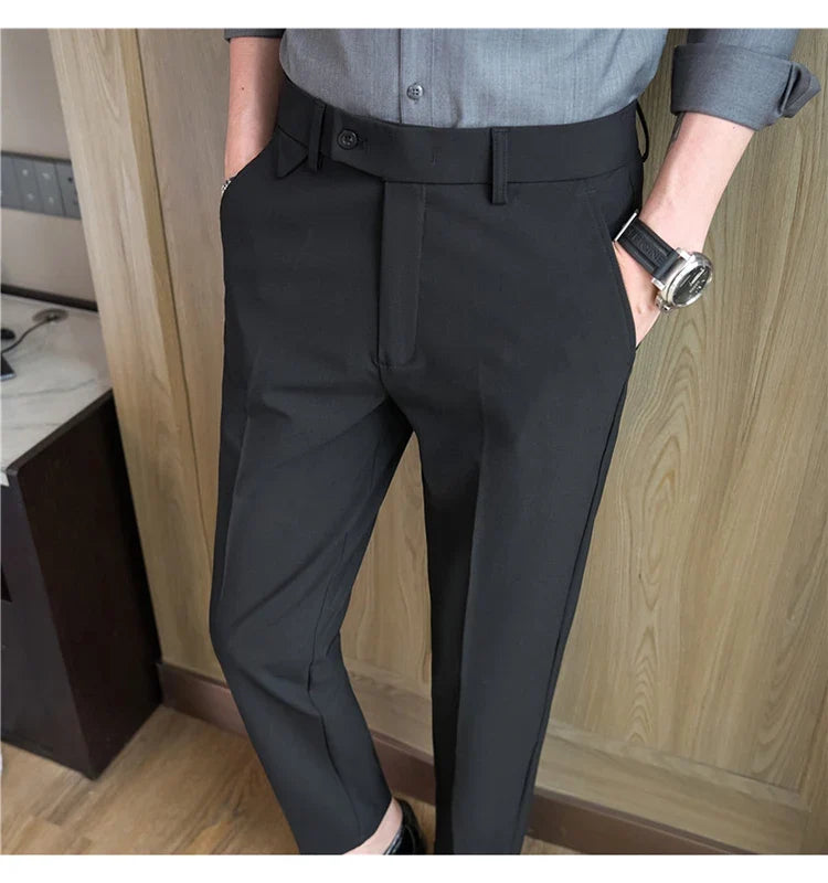 Men Suit Pants 2026 Spring Elastic Waist Solid Slim Fit Dress Pants Office Business Casual Trousers High Quality Men's Clothing