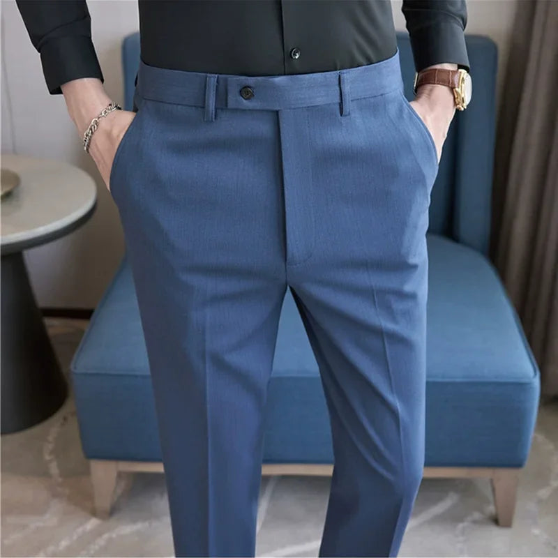British Style Pinstripe Slim Fit Suit Pant Men Business Casual Simple Dress Pants High Quality Social Wedding Party Trousers