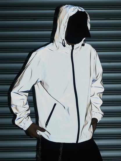 Night Reflective Clothes Spring New Men's Hooded Jacket Outdoor Run Casual Windproof Coat Couples Hip-hop Streetwear S-5XL