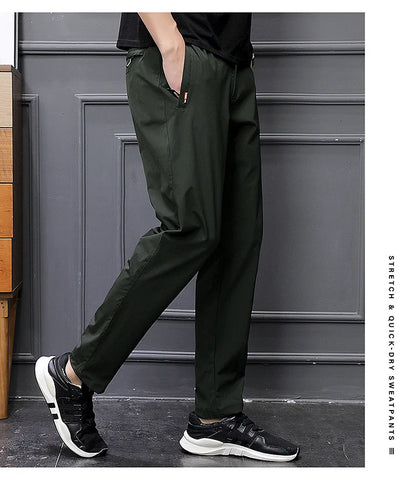 Men's Summer Cargo Pants Big Size Ice Silk Stretch Breathable Straight Leg Pants Quick Dry Elastic Lightweight Long Trousers