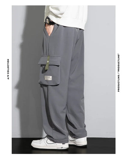 2026 Cargo Pants Men Straight Fit Wide Leg Fleece Lined Trouser Male Winter Fashion Loose Baggy Large Plus Size Warm Streetwear