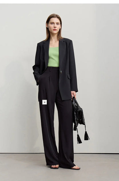 Women's Jacket 2026 Autumn New Commuter Button Shoulder Pad Suit Loose Anti-wrinkle Medium And Long Blazer Top 12611021